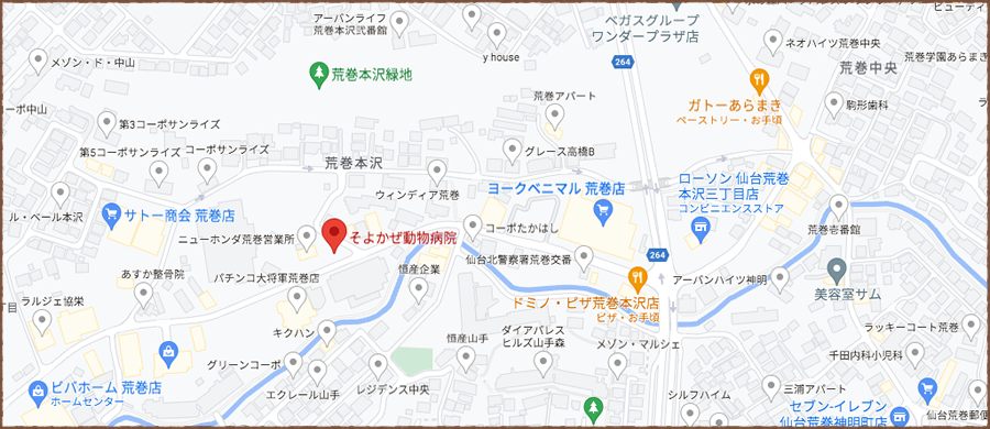 そよかぜ動物病院へのアクセスマップおよび駐車場のご案内です。