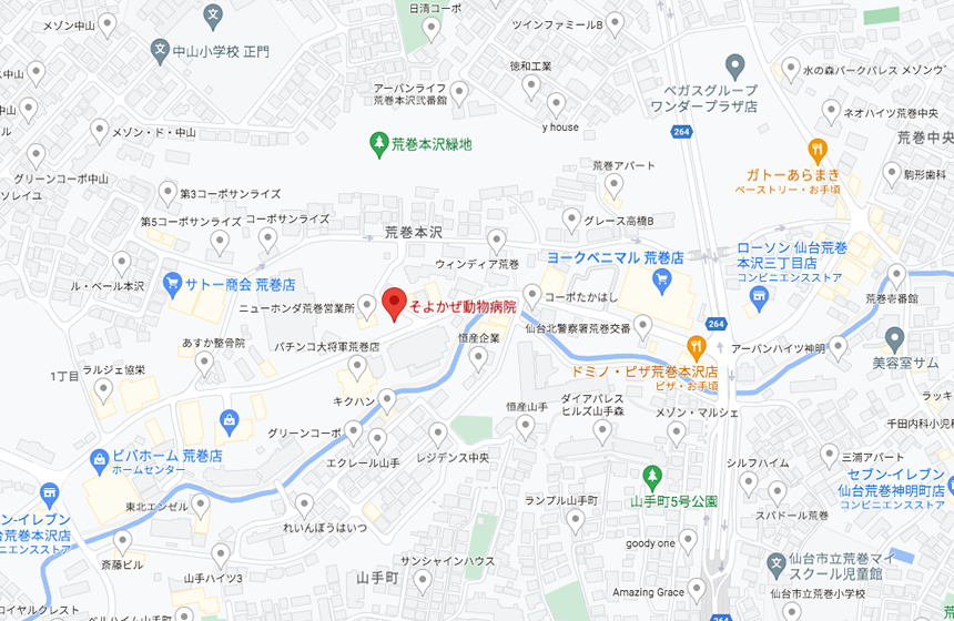 そよかぜ動物病院へのアクセスマップおよび駐車場のご案内です。